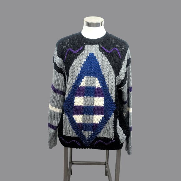 Vintage Pierre Cardin Sweater Medium Black Geometric - Picture 1 of 8
